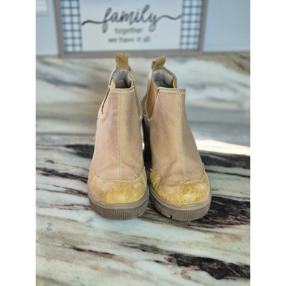 Caterpillar CAT Tan Textile Wedge Ankle Boots Womens‎ 7 Pull On Gorpcore Utility